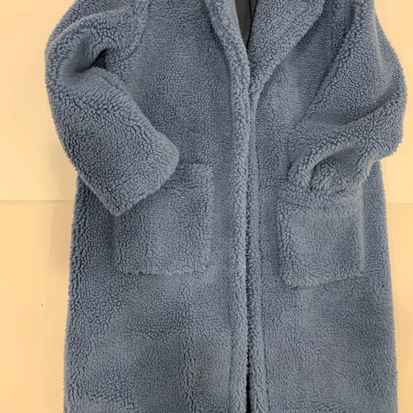 FREED oversized teddy coat in dusty blue - Picture 3 of 7